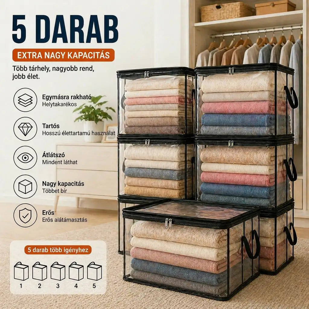 🎁💞UTOLSÓ NAP – 50% KEDVEZMÉNY ✨📦WYVCK® Nagyméretű, strapabíró, vastag falú, átlátszó műanyag tárolódobozok